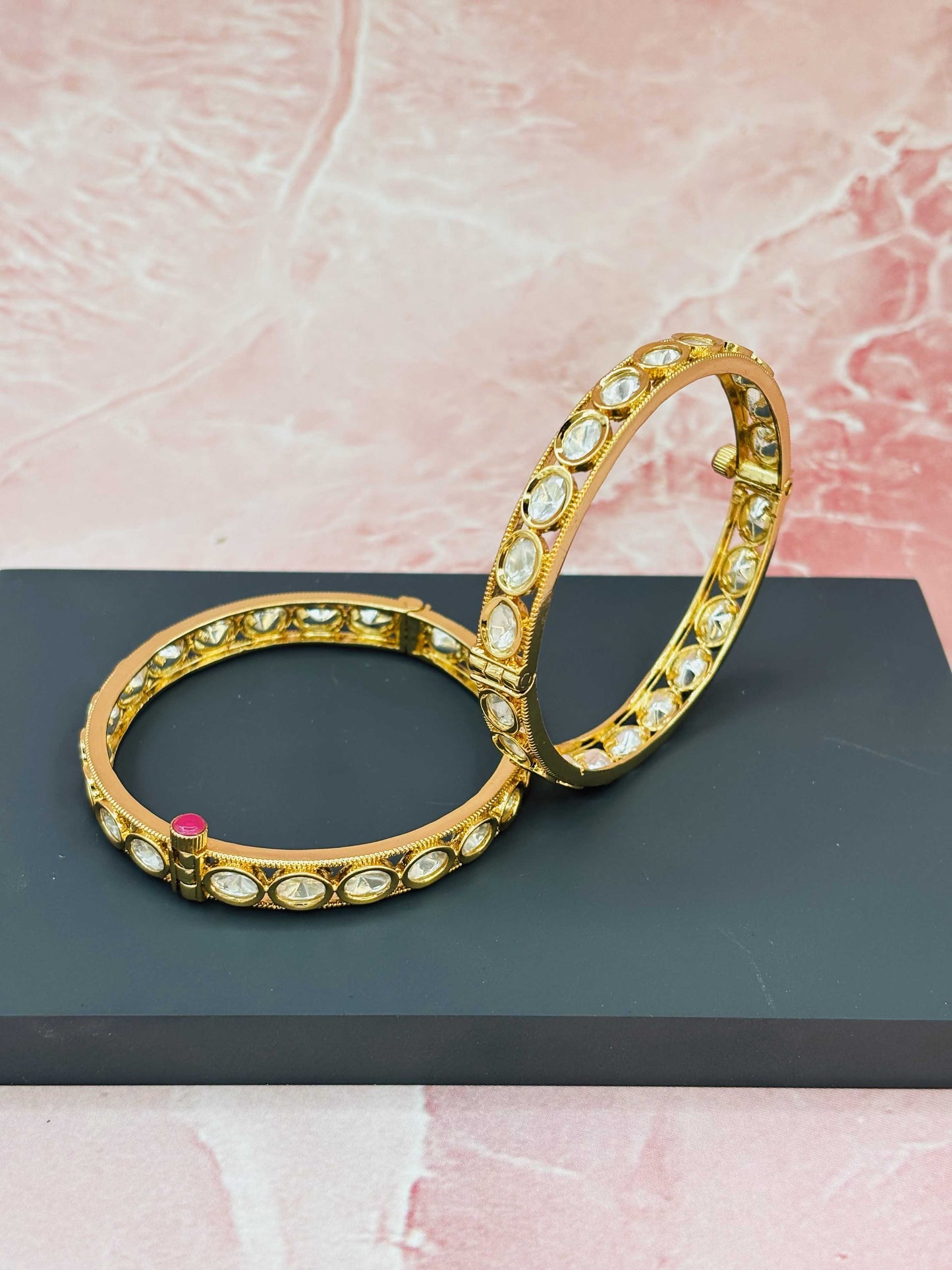 Elegant Gold Kundan Kada with Oval Polki Stones