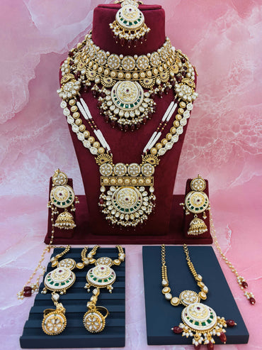 Grand Polki Bridal Set with Layered Necklace, Choker & Jhumkas