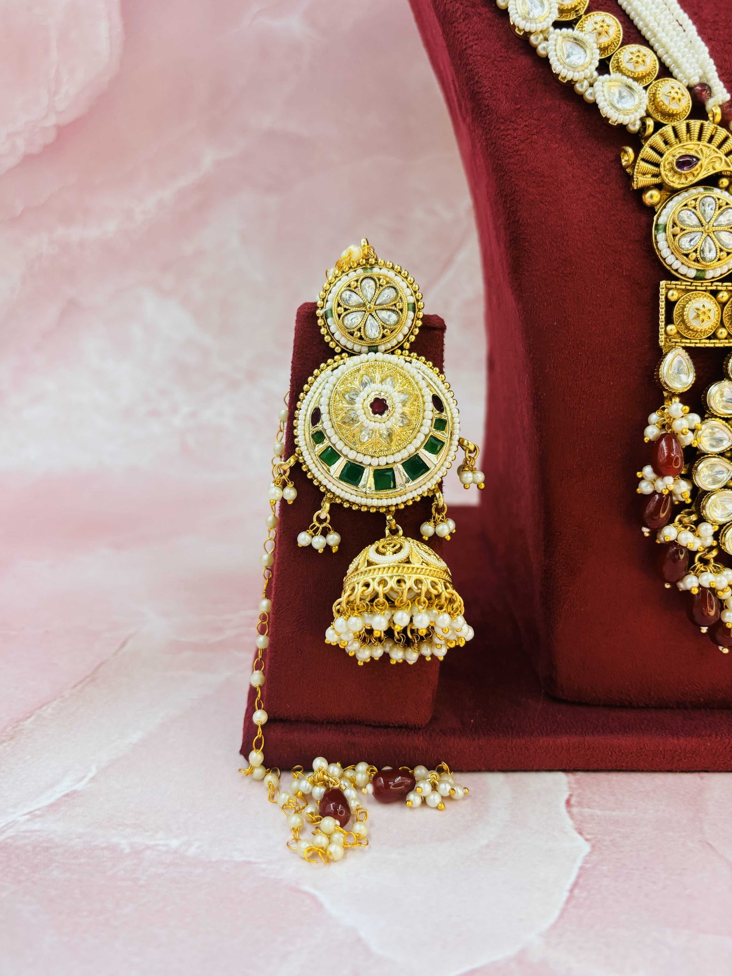 Grand Polki Bridal Set with Layered Necklace, Choker & Jhumkas