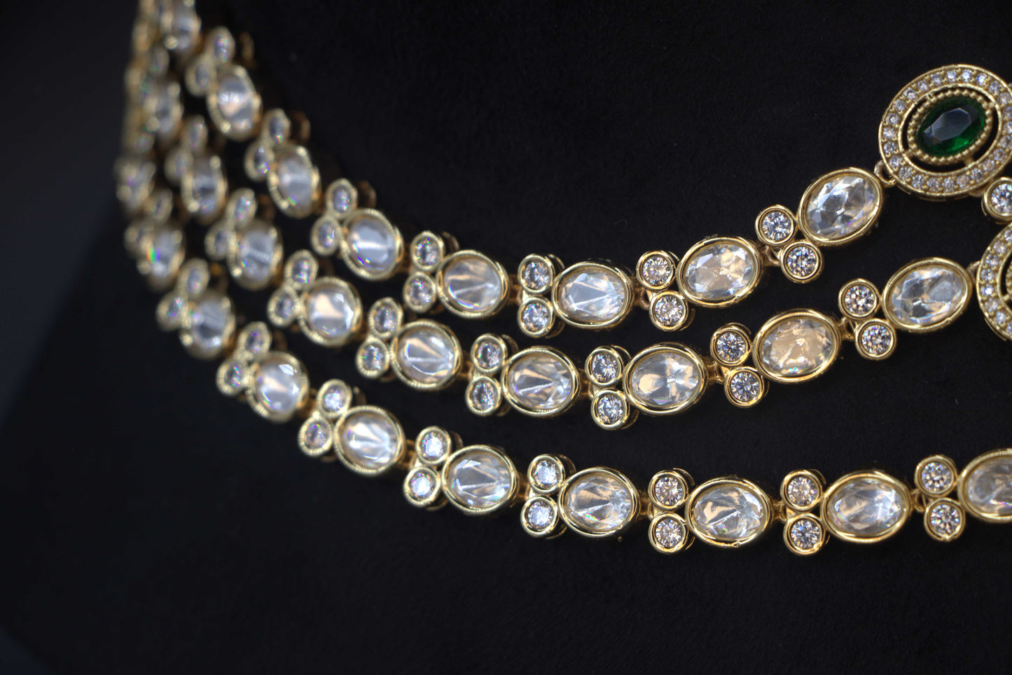 Emerald Kundan Bridal Necklace& American Diamond Necklace Set – Emerald Green Charm