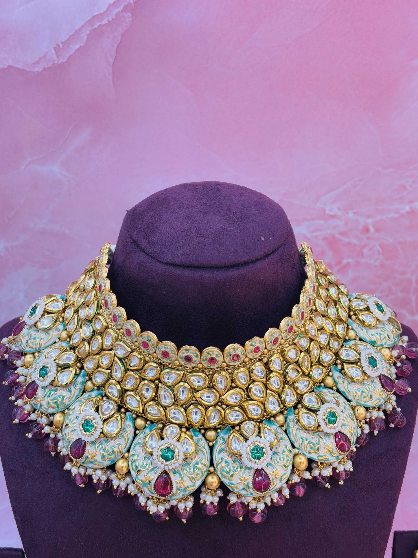 Gulnaar Enamel Choker Set with Ruby Beads & Maang Tikka