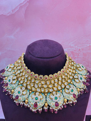 Gulnaar Enamel Choker Set with Ruby Beads & Maang Tikka