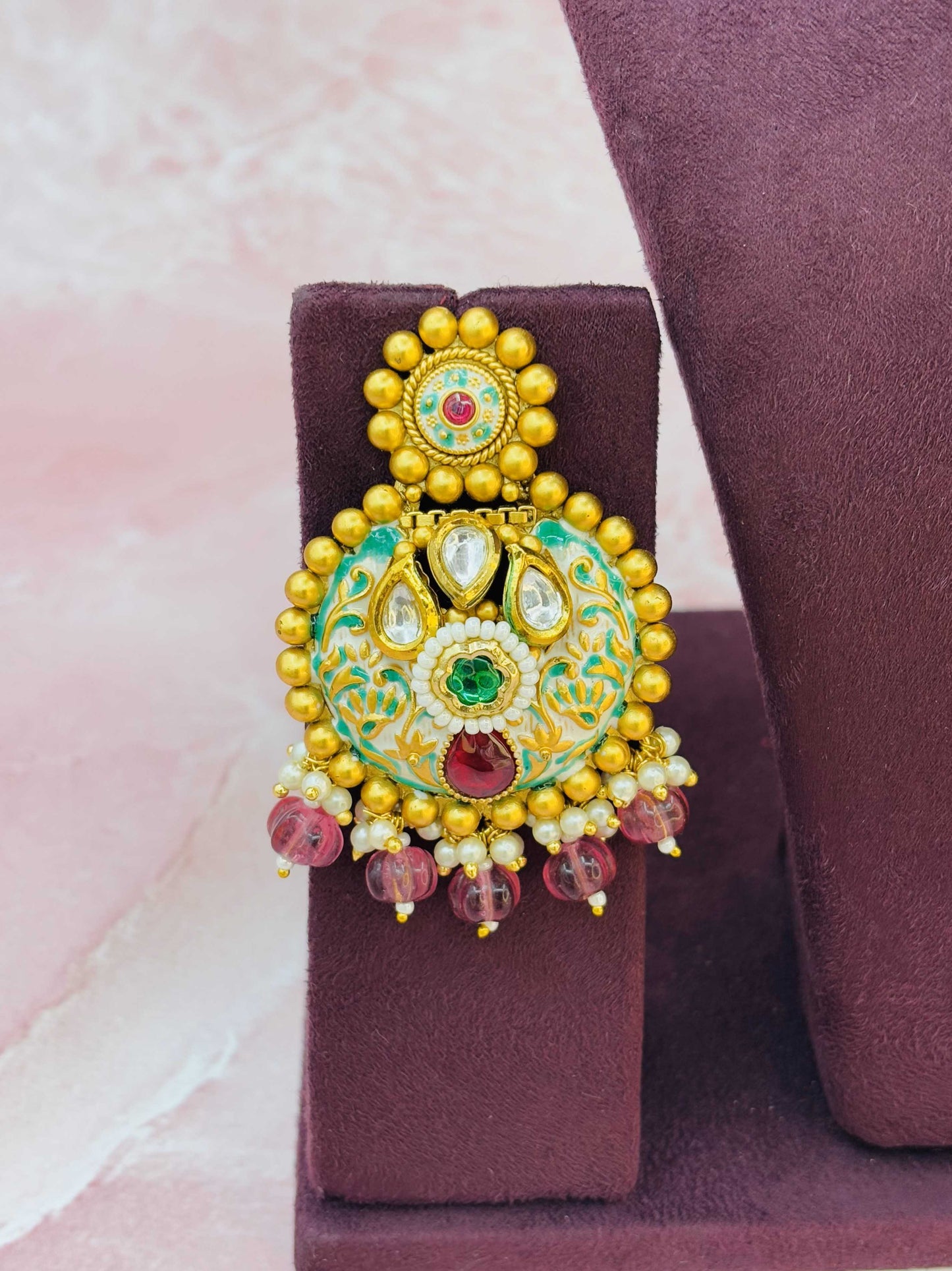 Gulnaar Enamel Choker Set with Ruby Beads & Maang Tikka