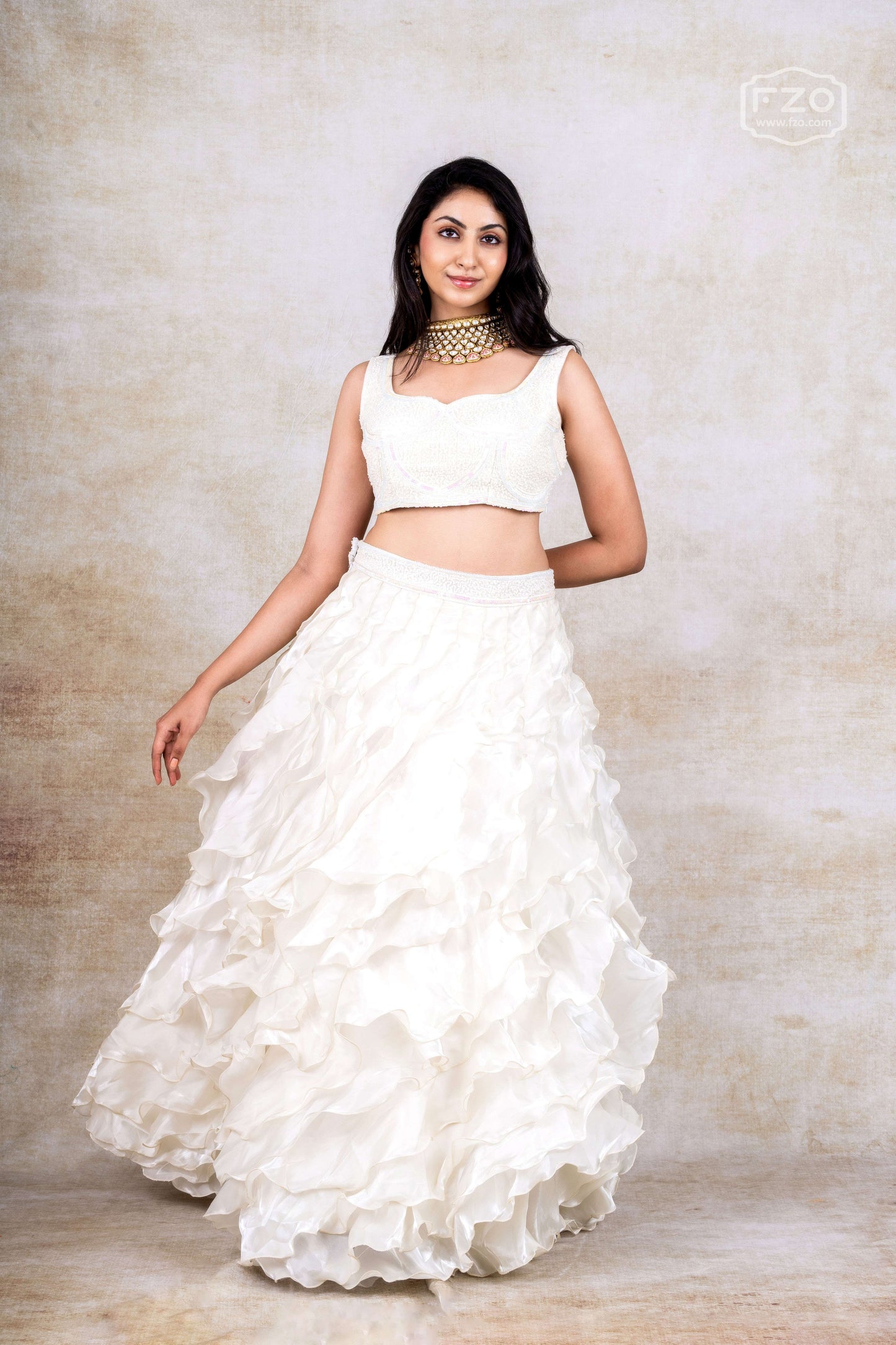 Ivory Ruffle Lehenga – Modern Layered Bridal & Party Wear