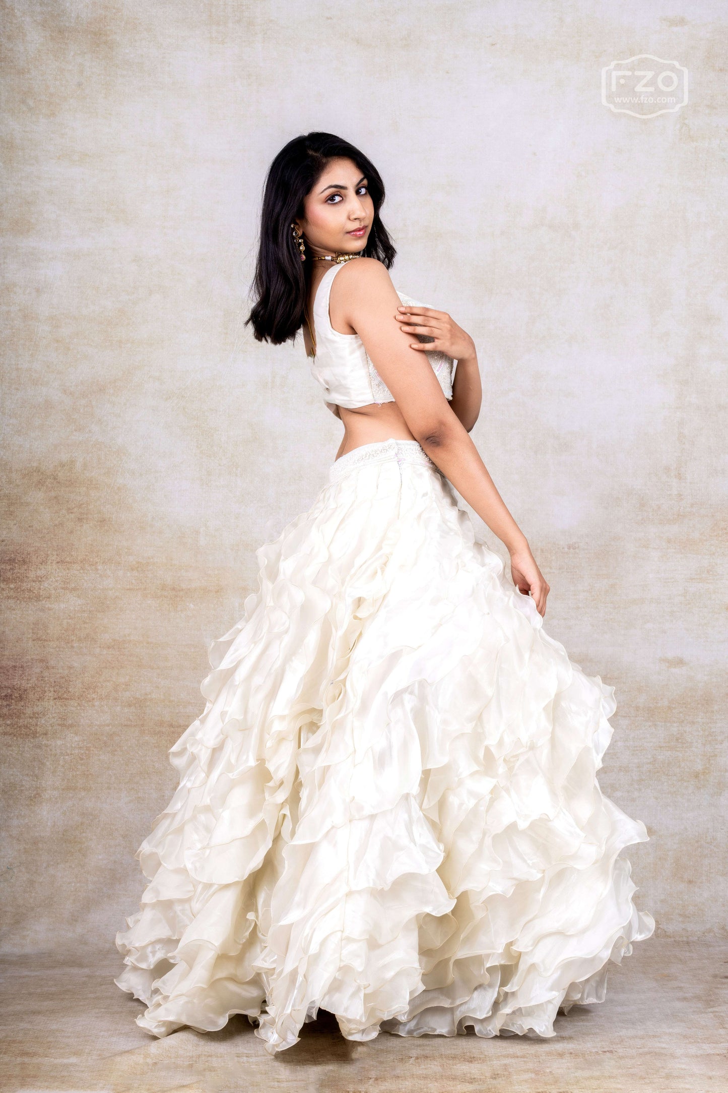 Ivory Ruffle Lehenga – Modern Layered Bridal & Party Wear