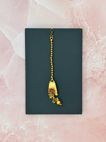 Gold Floral Choker with Pink Accents and Jhumka Earrings