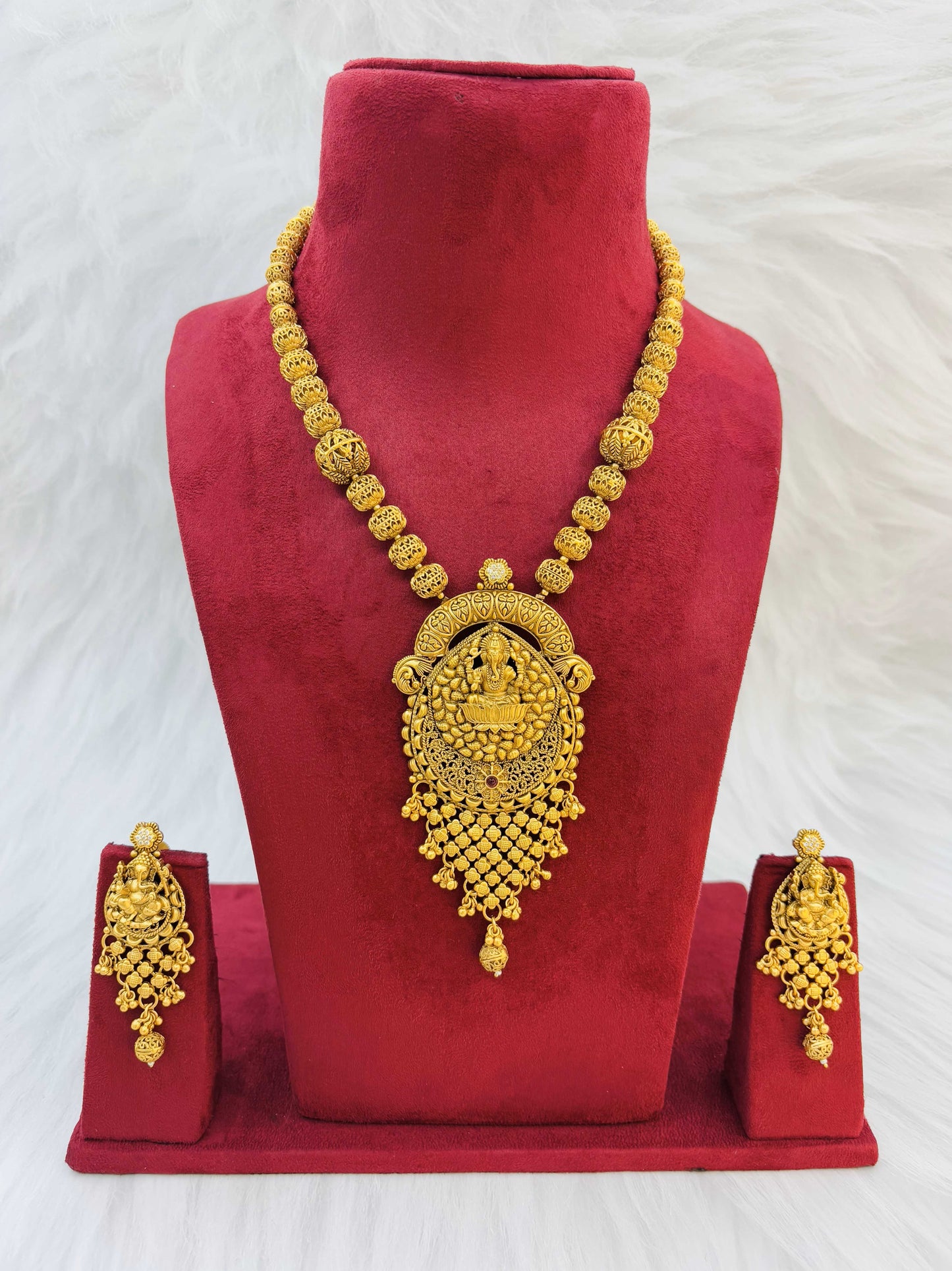 Goddess Lakshmi Antique Temple Necklace Set with Jhumkas