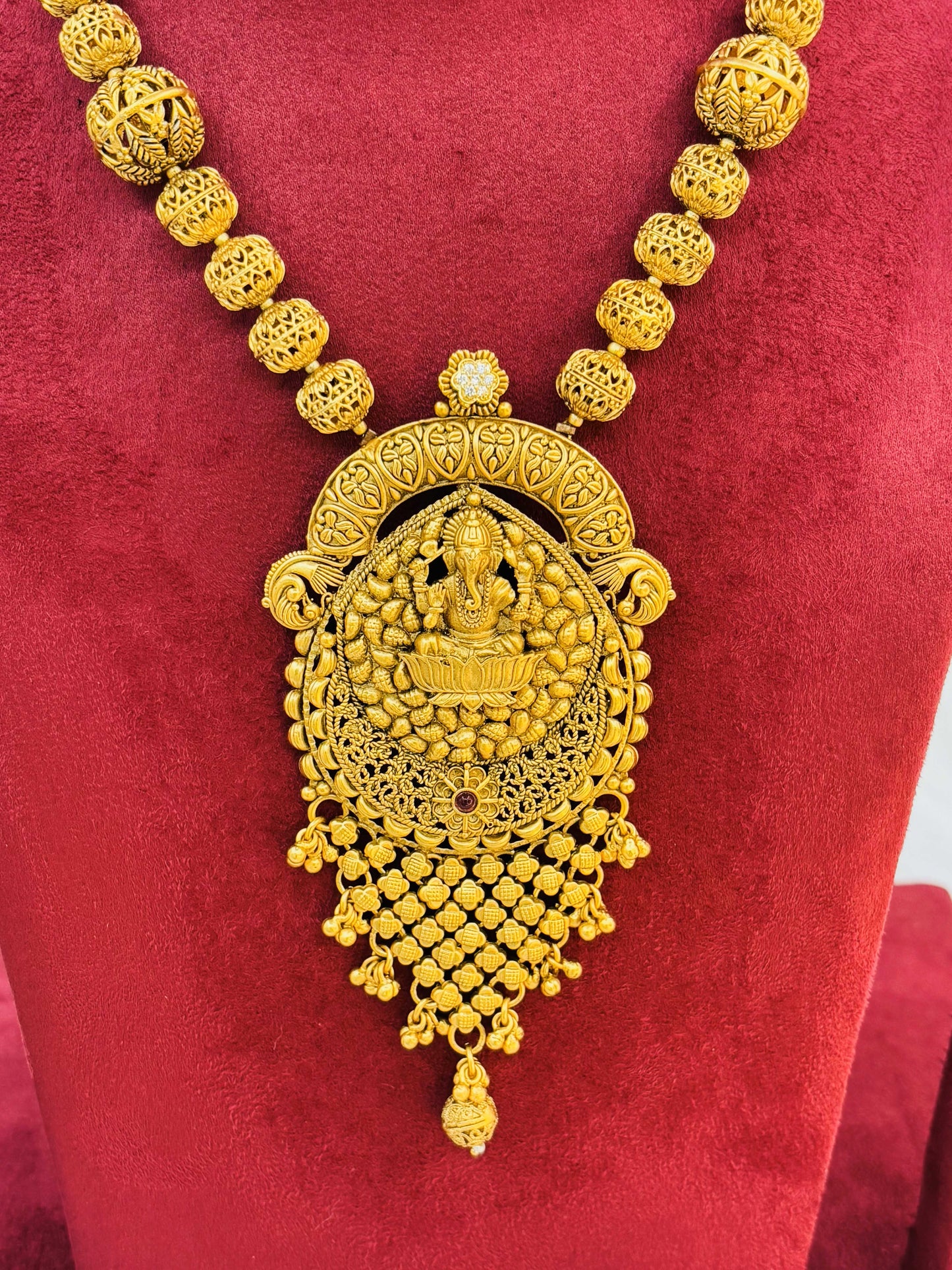 Goddess Lakshmi Antique Temple Necklace Set with Jhumkas