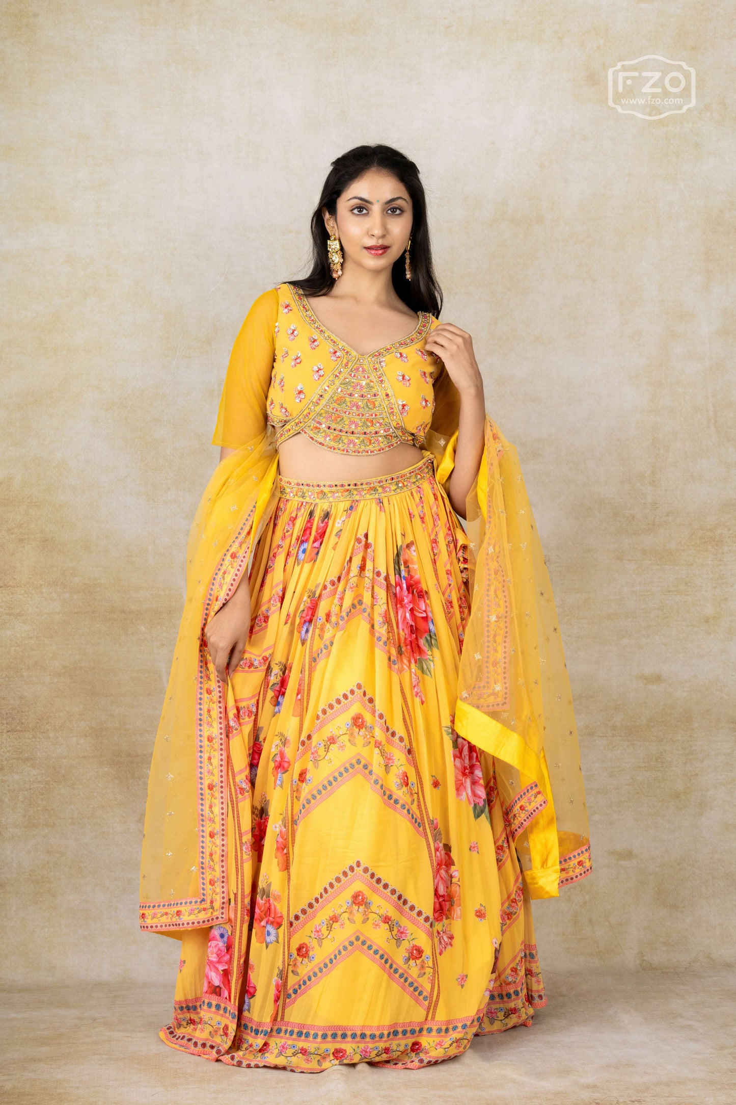 Rent Yellow Floral Lehenga-Set