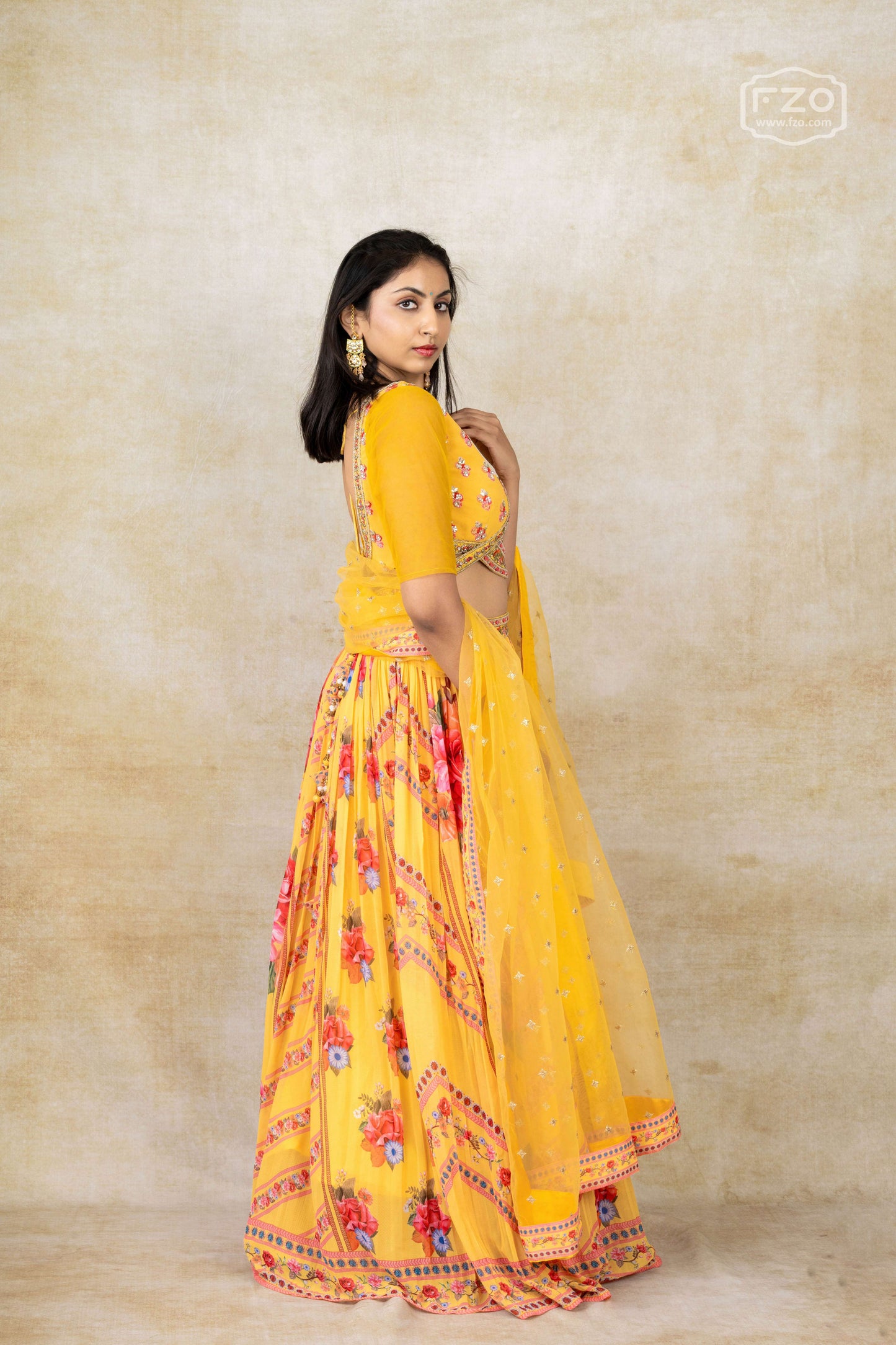 Rent Yellow Floral Lehenga-Set