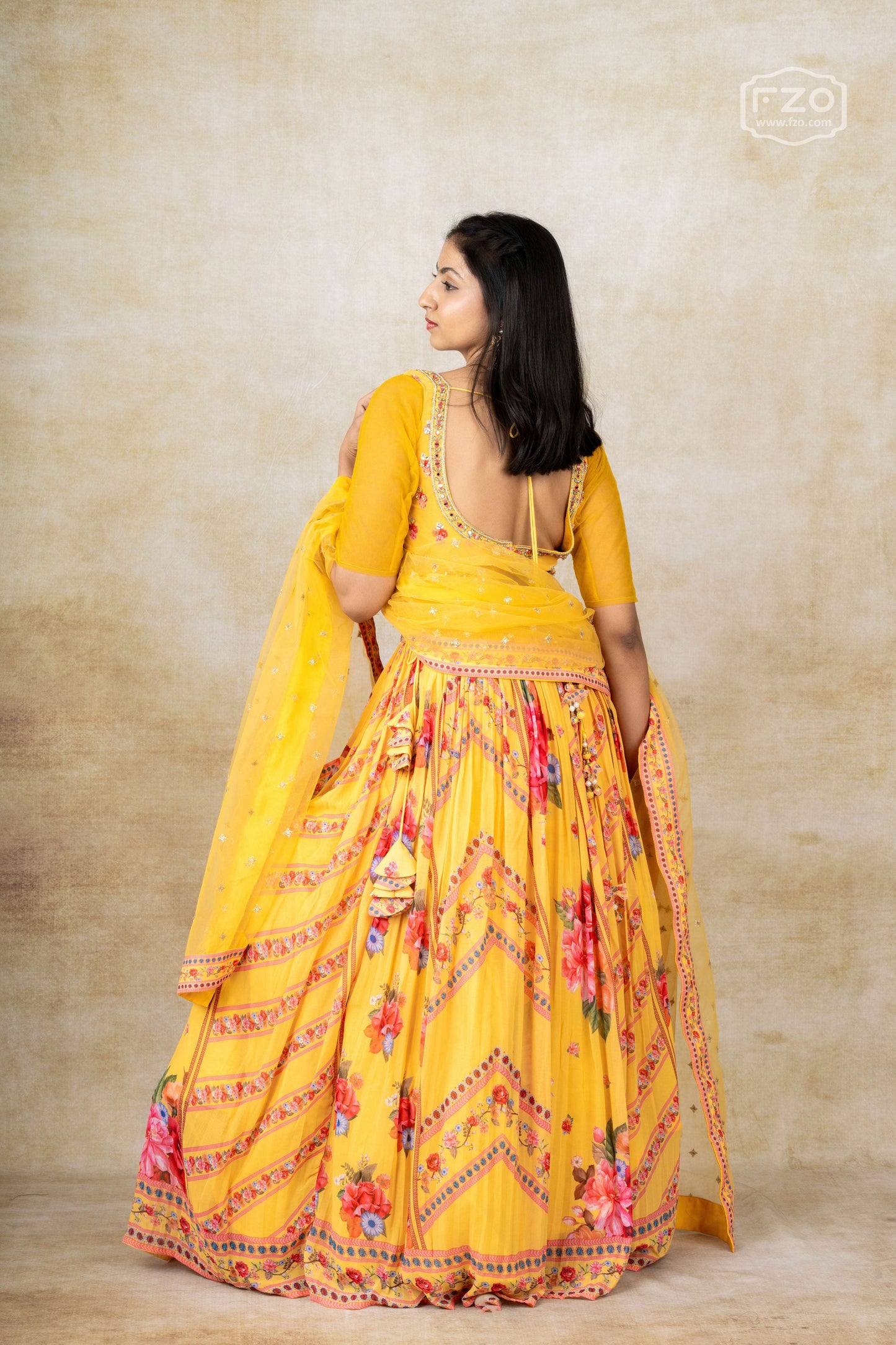 Rent Yellow Floral Lehenga-Set