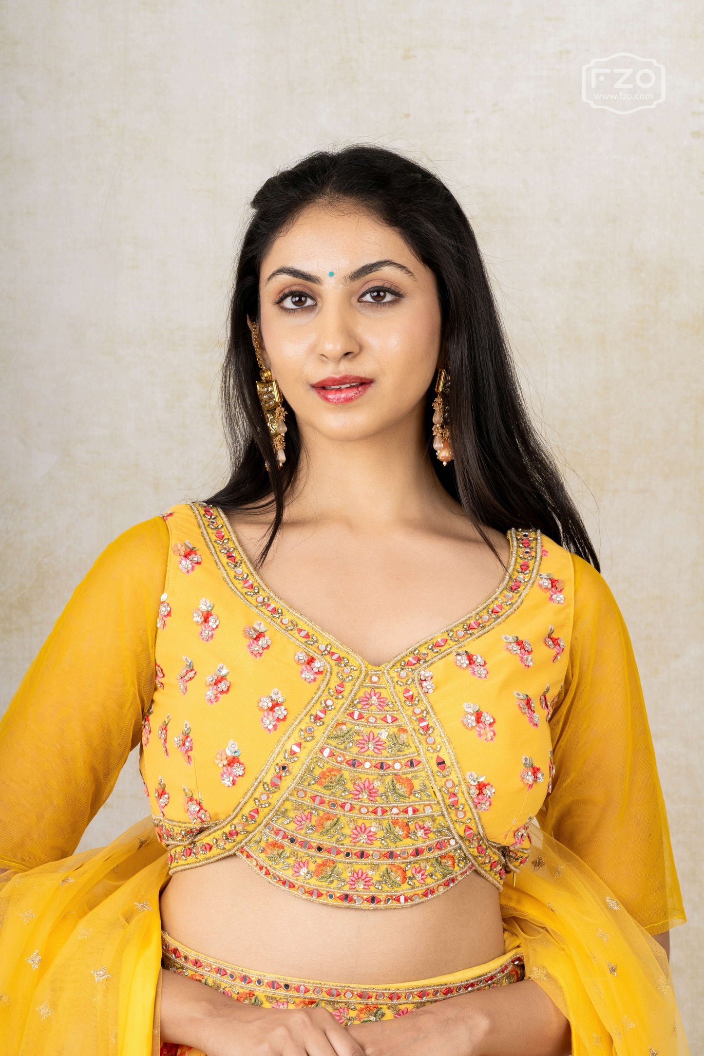 Rent Yellow Floral Lehenga-Set