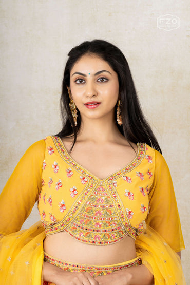 Rent Yellow Floral Lehenga-Set