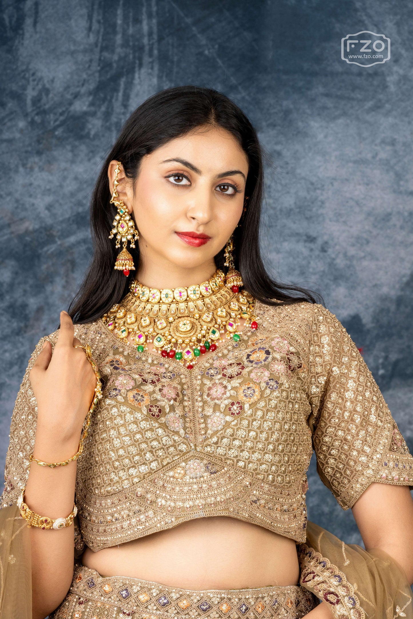 Champagne Royale – Golden Embroidered Bridal Lehenga