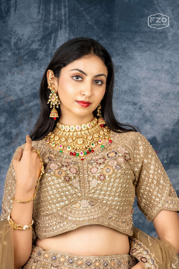 Champagne Royale – Golden Embroidered Bridal Lehenga