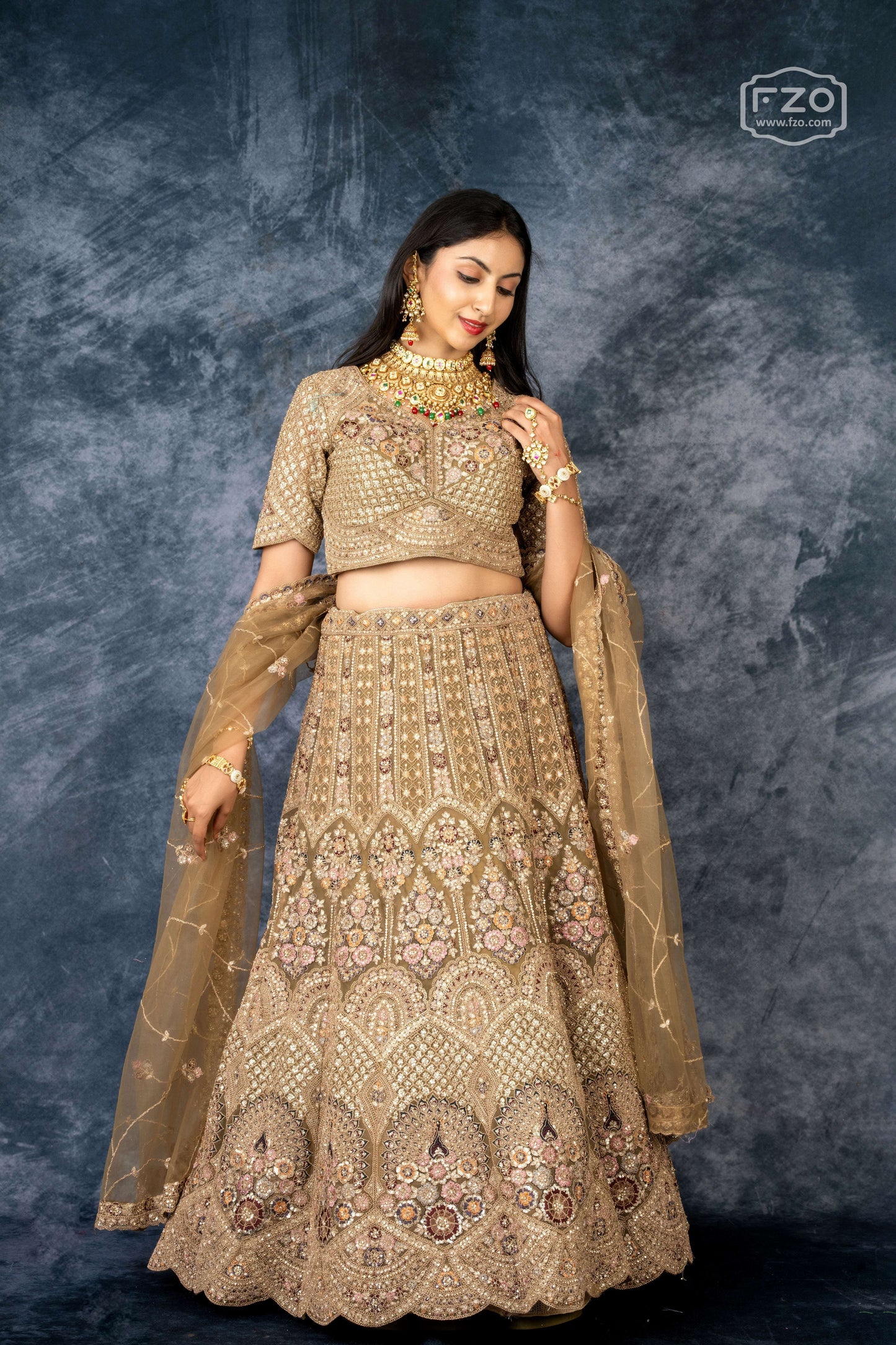 Champagne Royale – Golden Embroidered Bridal Lehenga