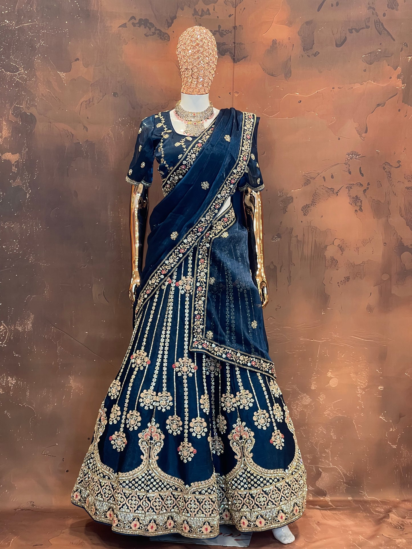 Midnight Bloom – Navy Blue Embroidered Lehenga Set