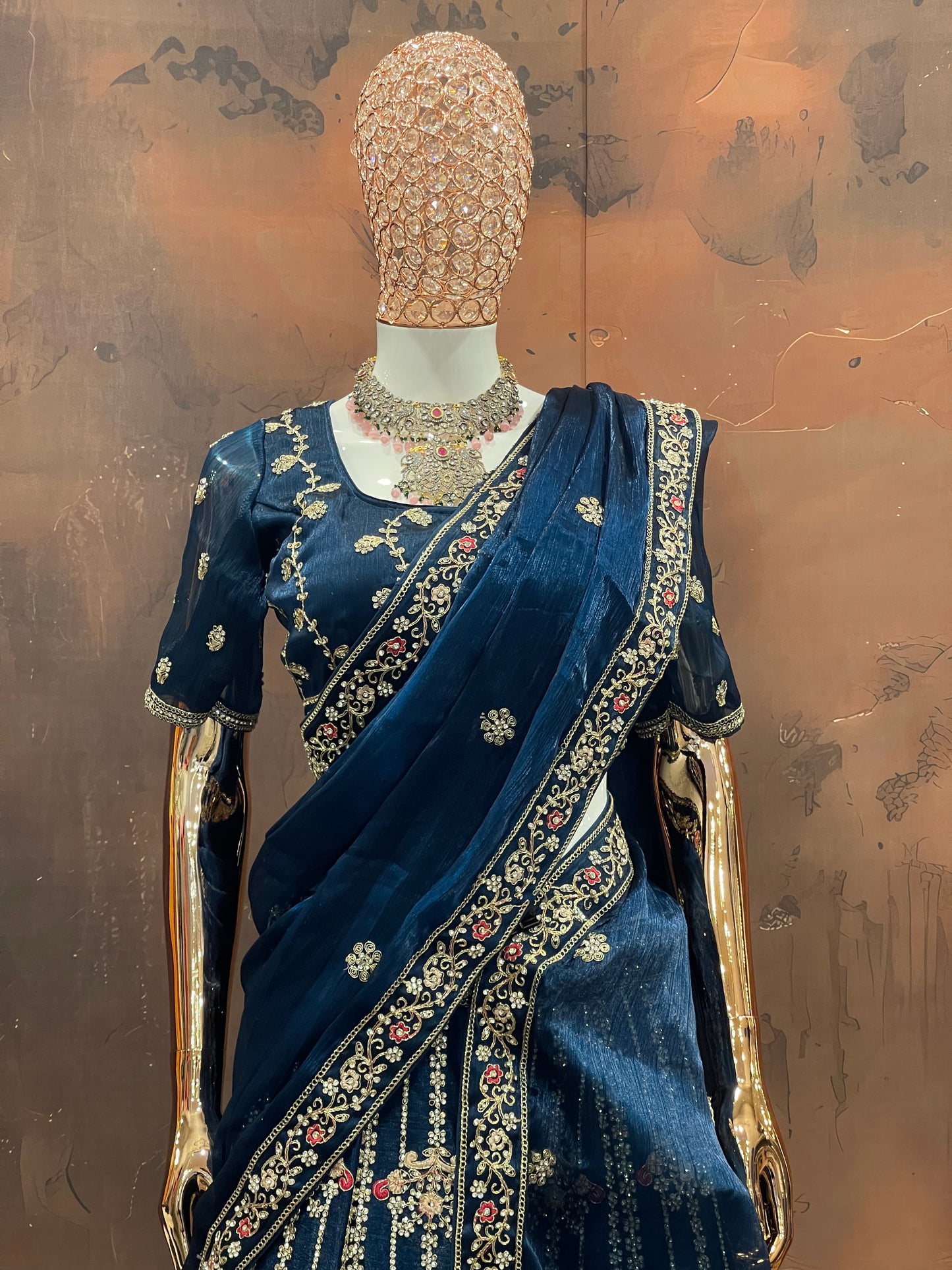 Midnight Bloom – Navy Blue Embroidered Lehenga Set