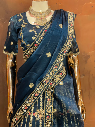Midnight Bloom – Navy Blue Embroidered Lehenga Set
