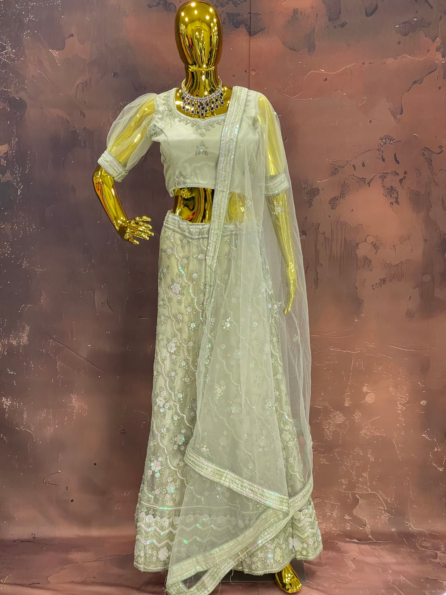 Pearl Mist – Soft Mint  light Green Embroidered Lehenga Set