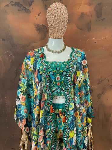 Boho Bloom – Multicolor Printed Cape Set