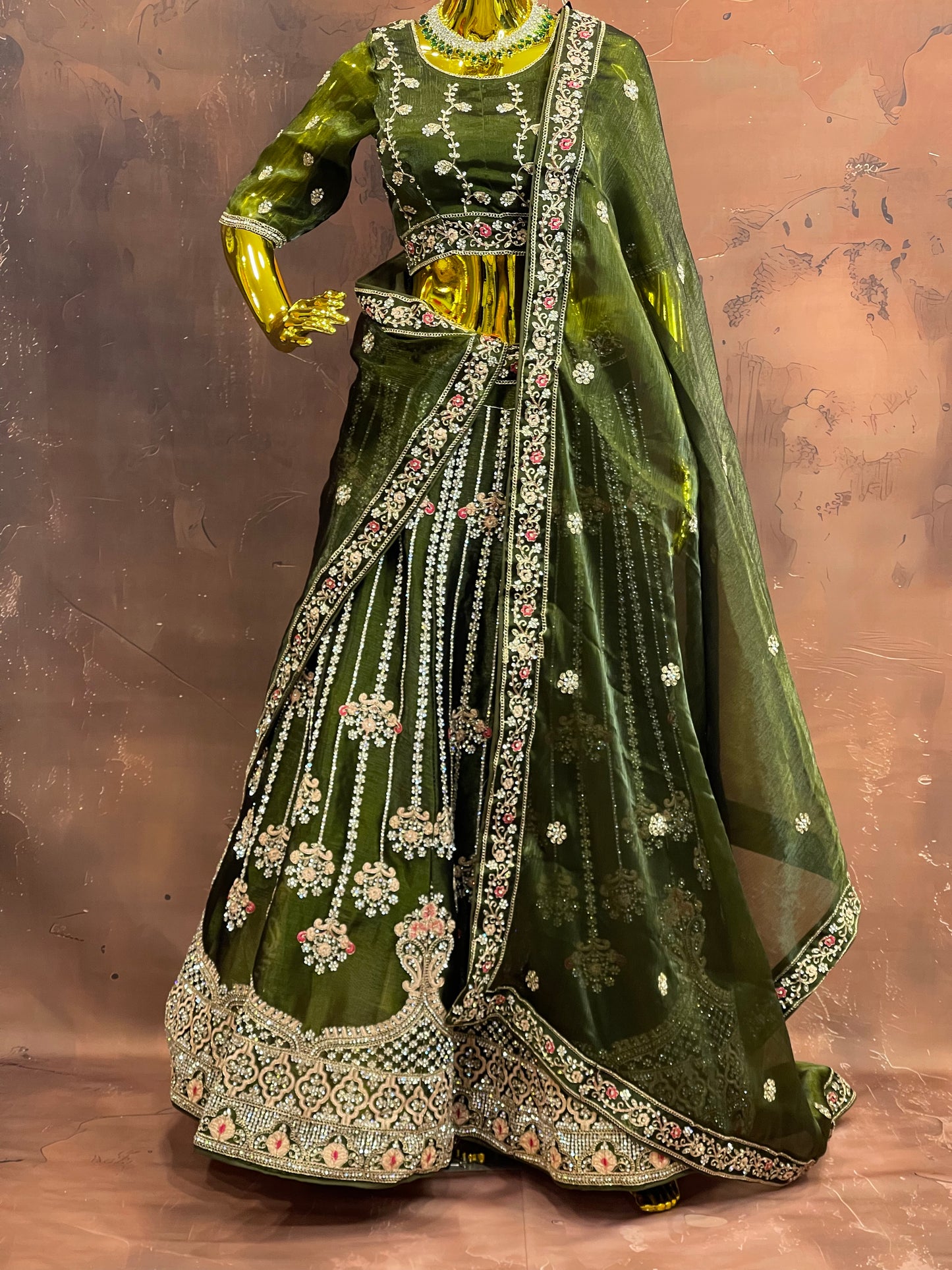 Olive Reverie – Green Embroidered Lehenga Set
