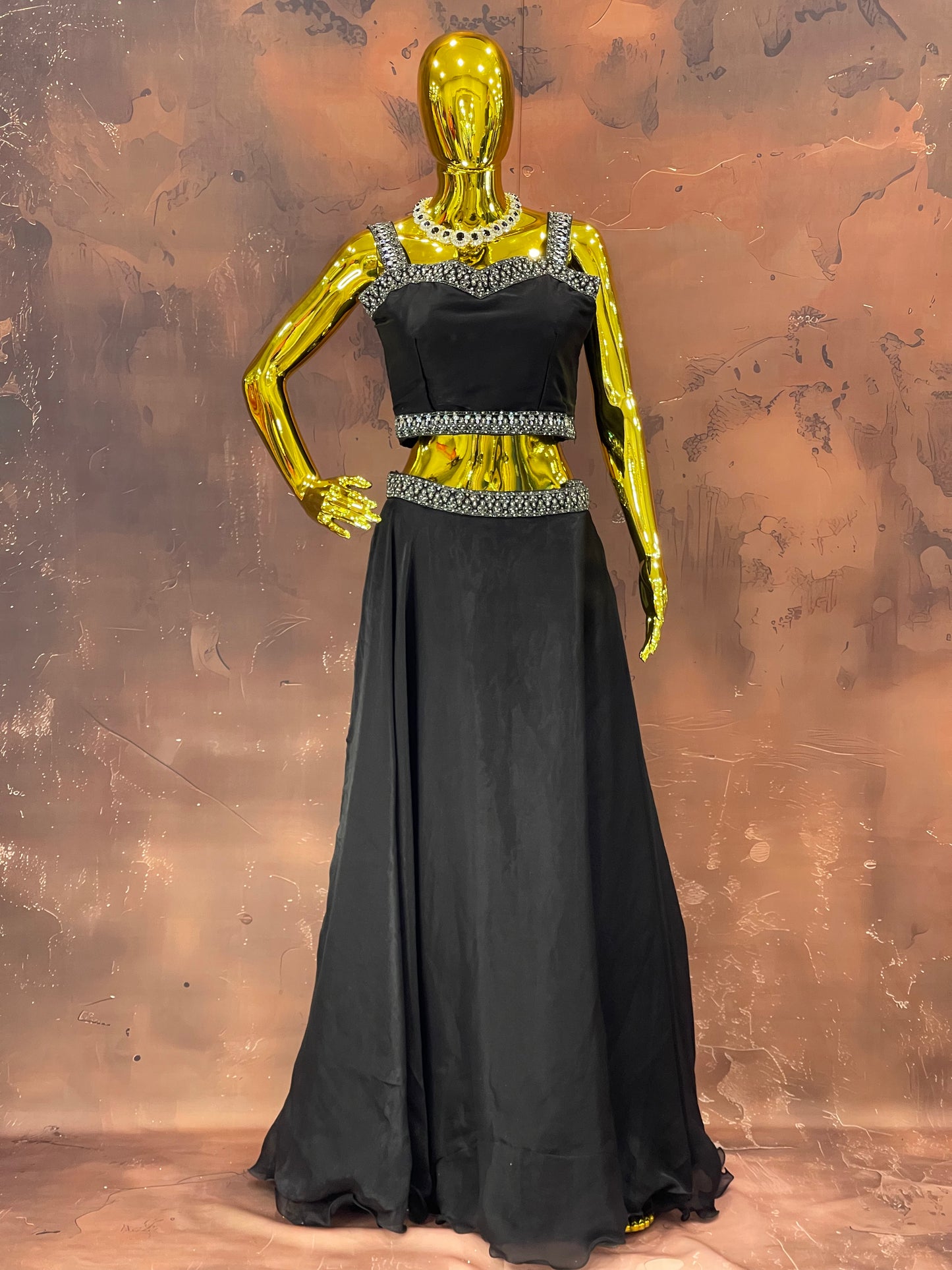 Midnight Elegance – Black Embellished Lehenga Set