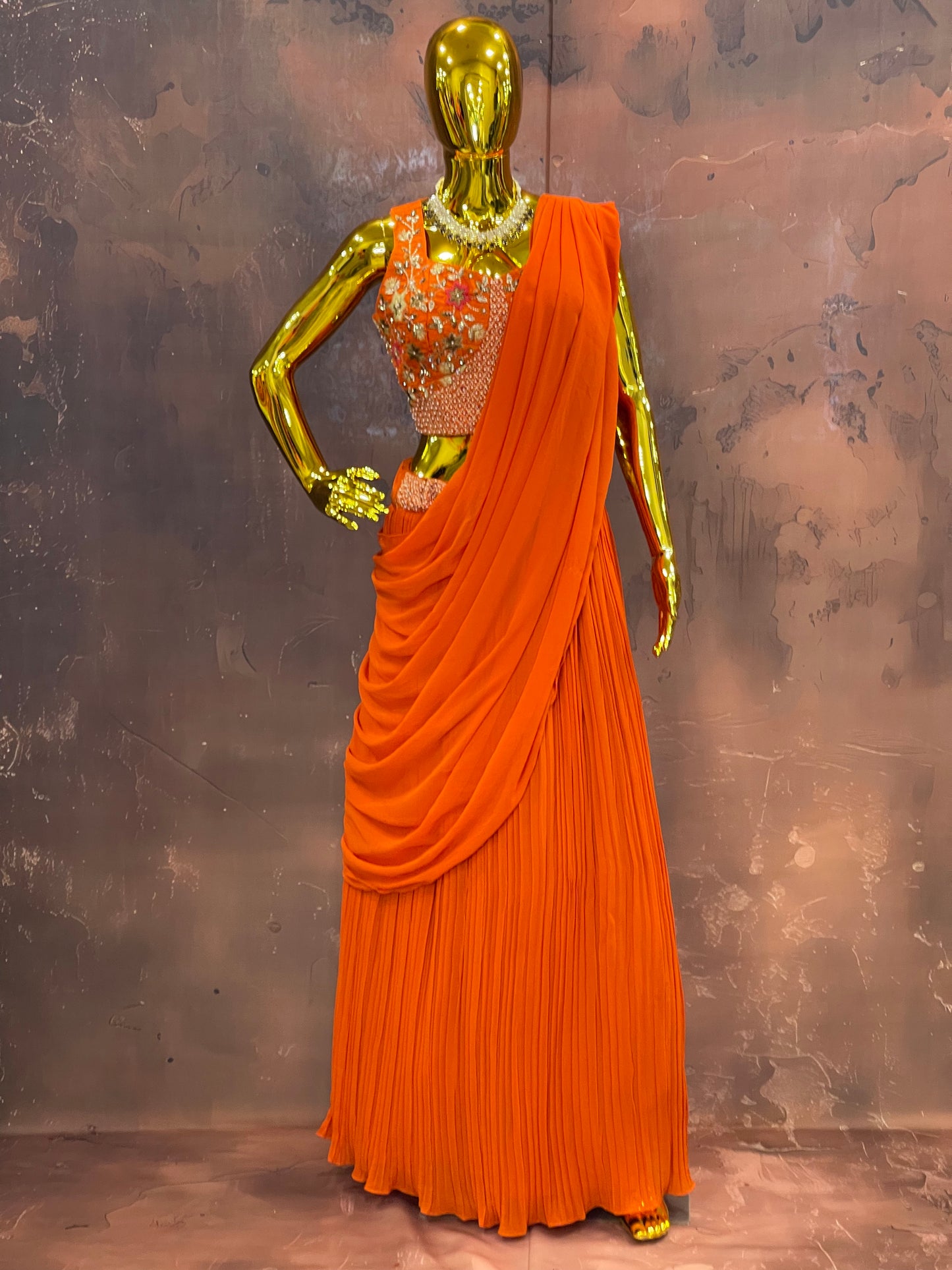 Tangerine Glint – orange Embroidered Lehenga Set