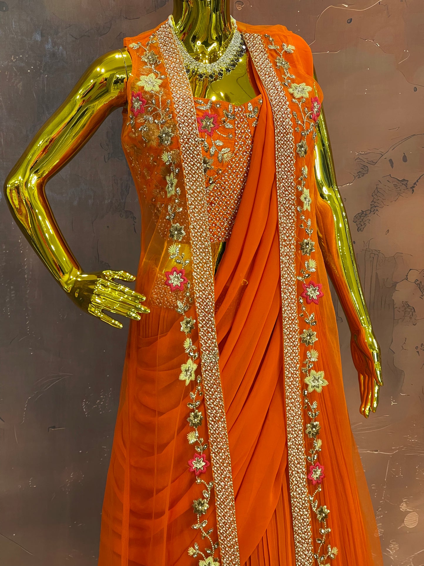 Tangerine Glint – orange Embroidered Lehenga Set