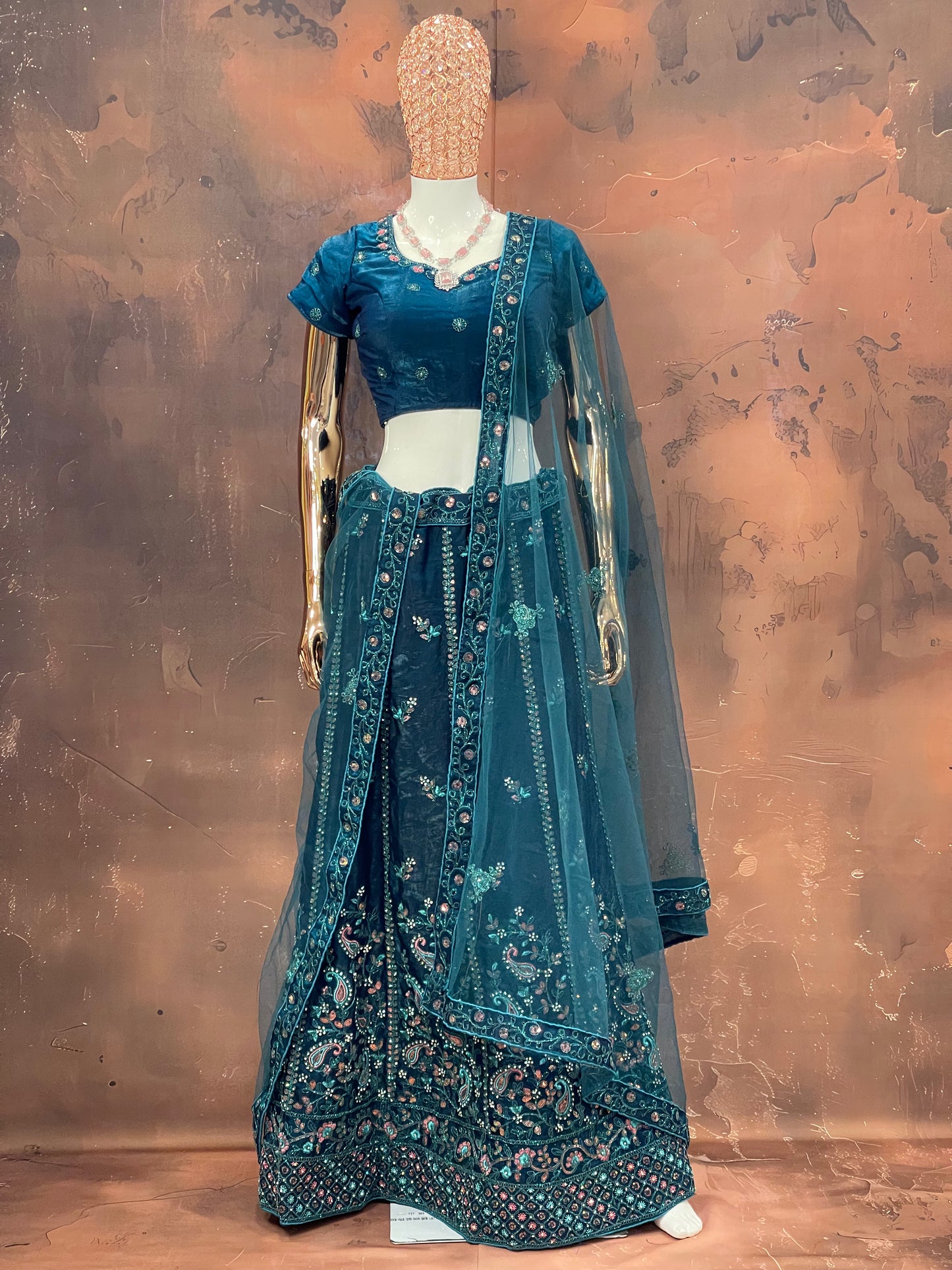 Teal Twilight – Embroidered Lehenga Set