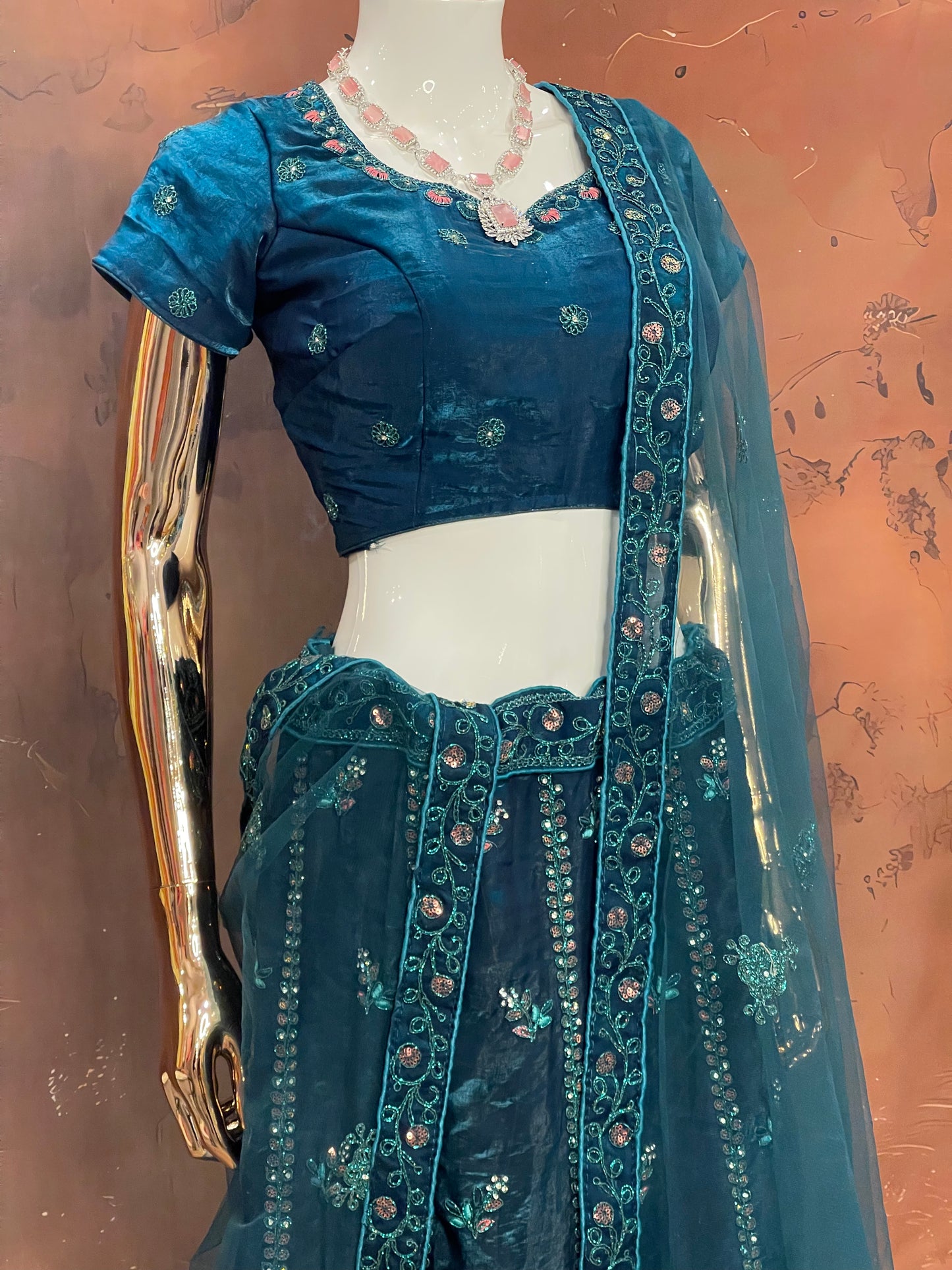 Teal Twilight – Embroidered Lehenga Set