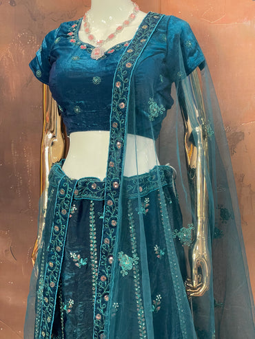 Teal Twilight – Embroidered Lehenga Set
