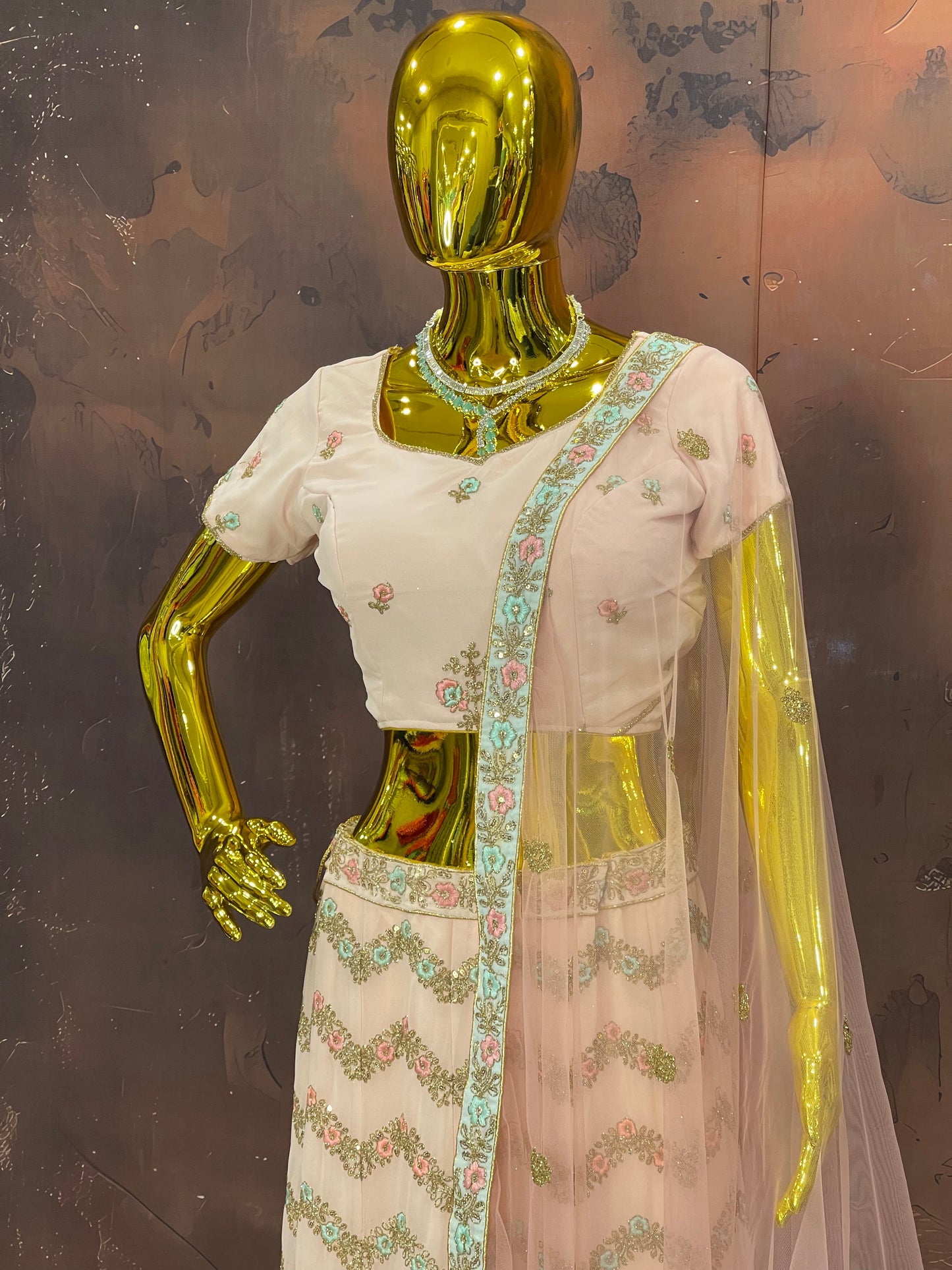 Blush Cascade – Pastel Embroidered Lehenga Set