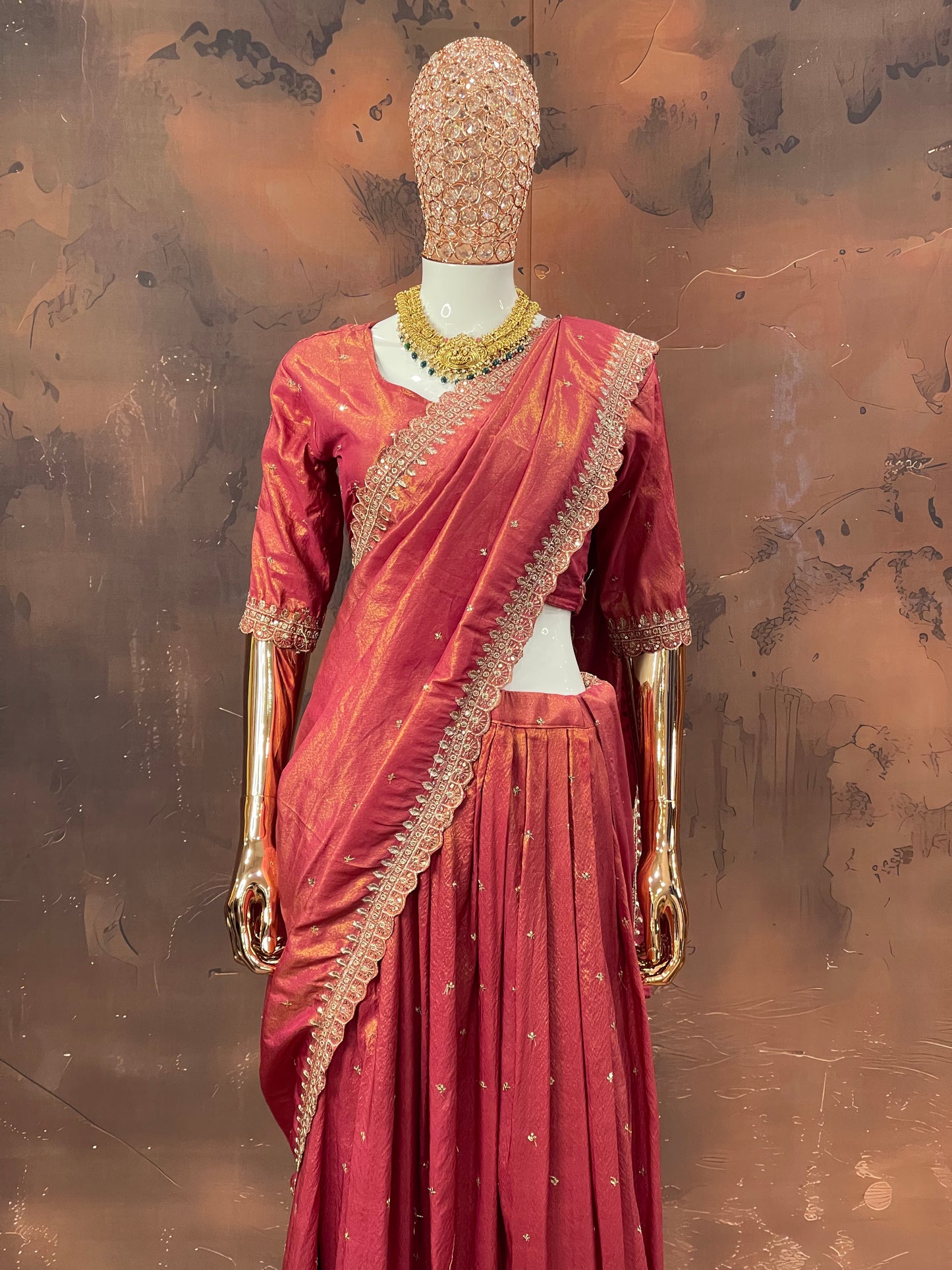 Rust Glow – kanchi Pattu Lehenga Set