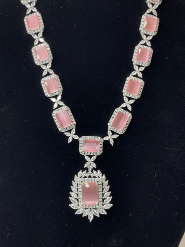 Rosé Royale – Rectangle Pink Stone Necklace Set