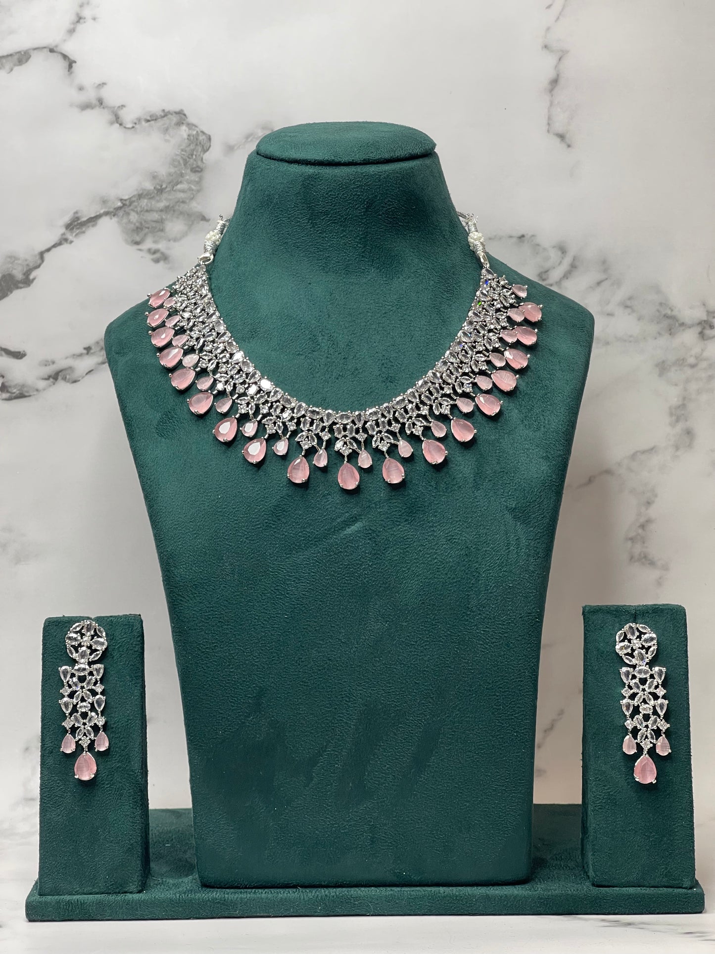 Rosé Rainfall – Pink Stone Choker with Matching Earrings