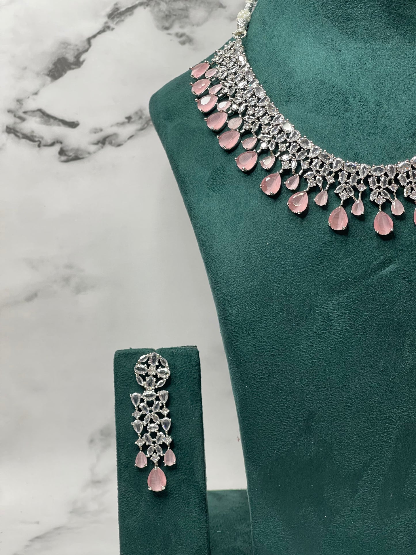 Rosé Rainfall – Pink Stone Choker with Matching Earrings