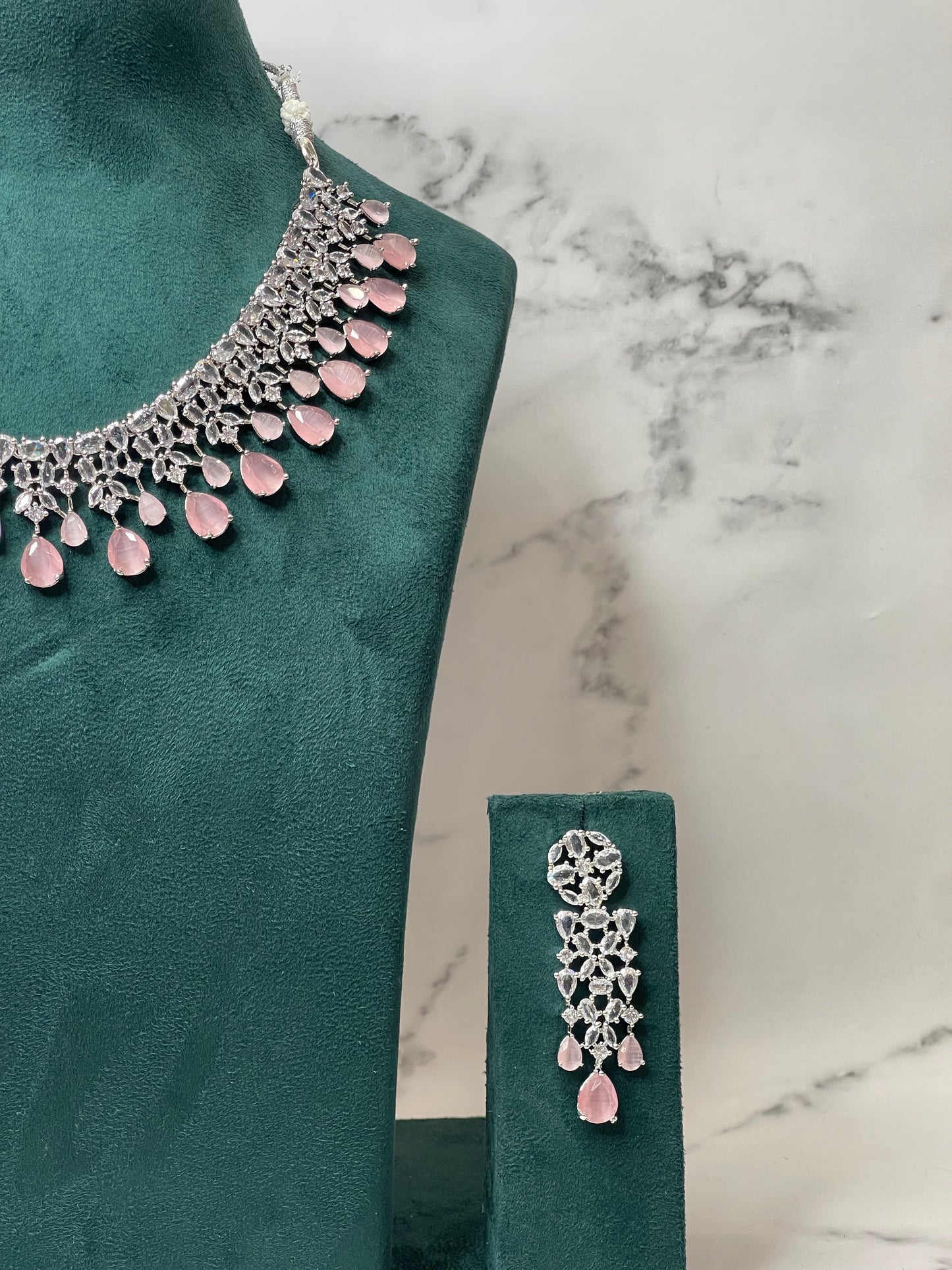 Rosé Rainfall – Pink Stone Choker with Matching Earrings