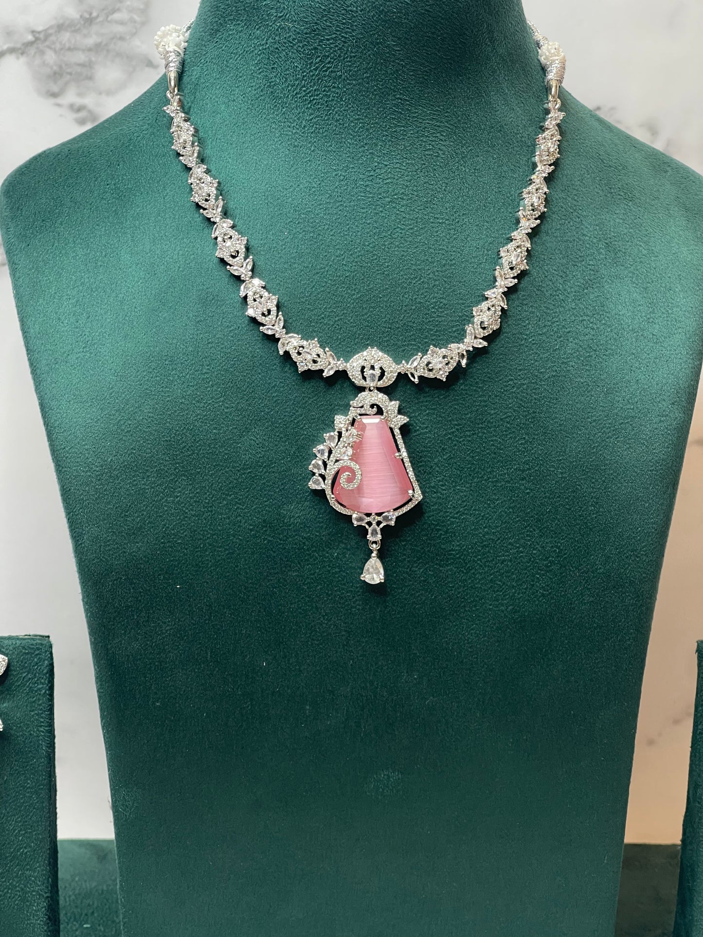 Blush Royale – Pink Pendant CZ Necklace Set