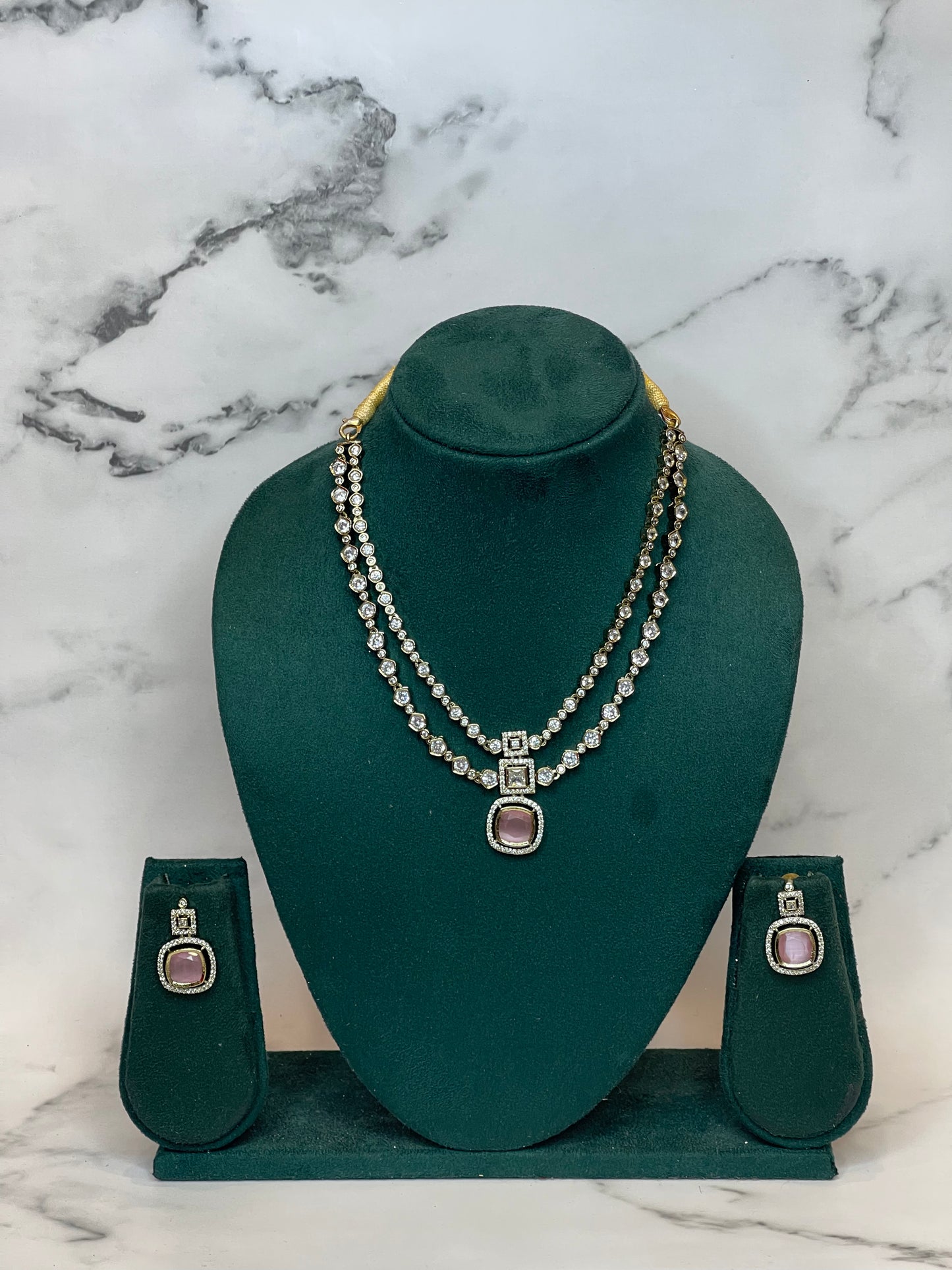 Lavender Grace – Dual Layer CZ Necklace Set with Lilac Stone