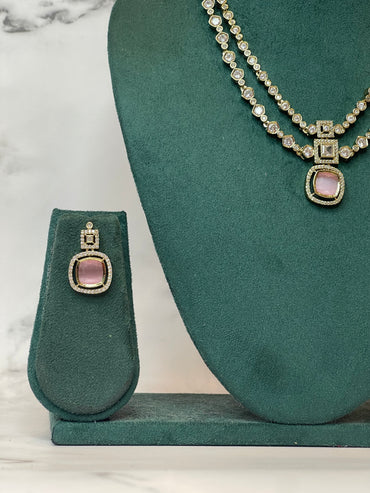 Lavender Grace – Dual Layer CZ Necklace Set with Lilac Stone