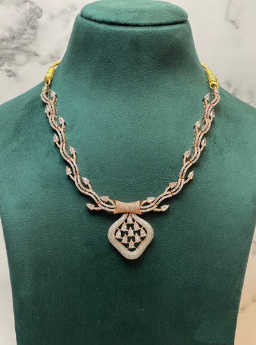Rose Drape – CZ Woven Necklace Set with Pendant Detailing