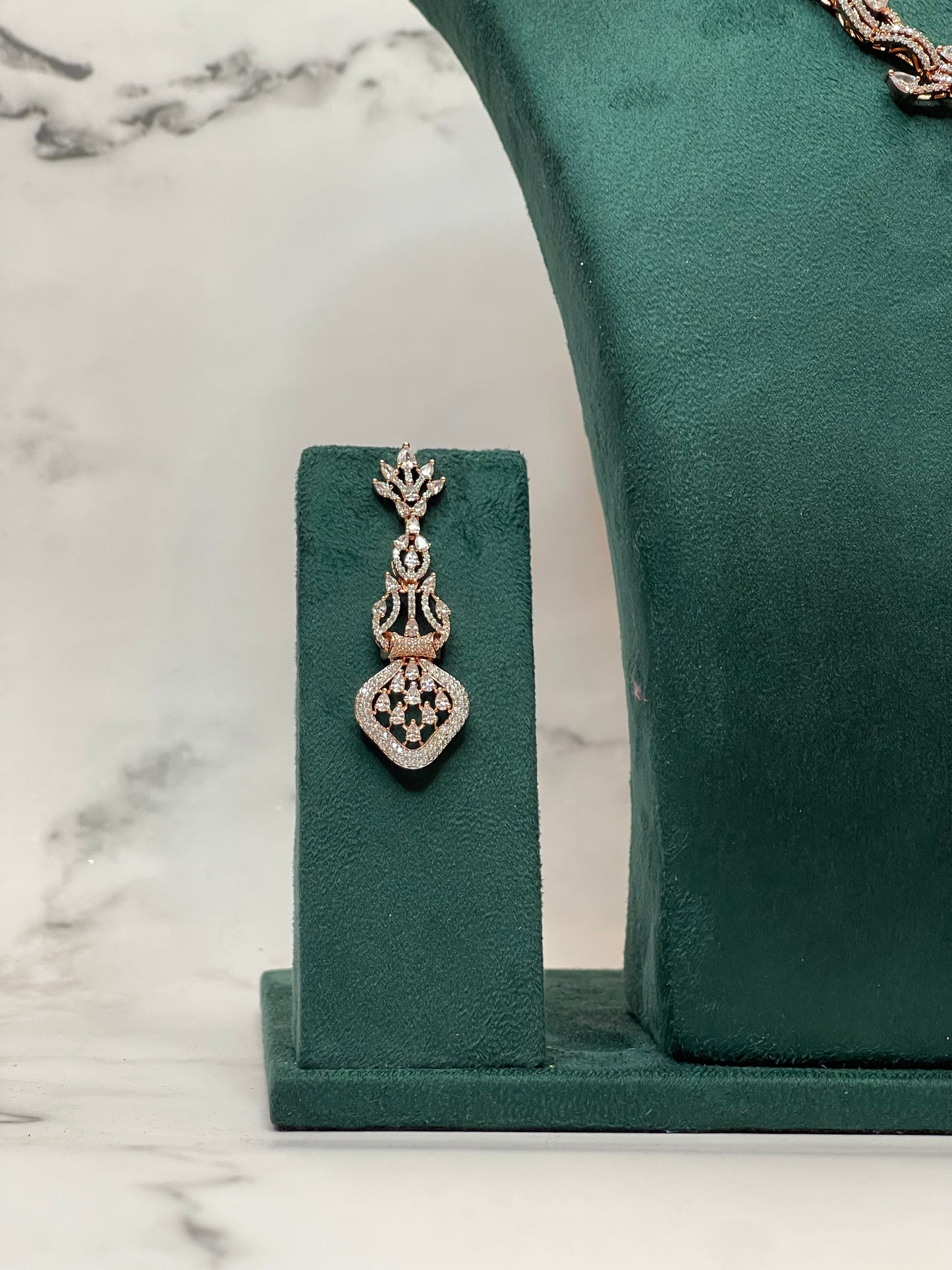 Rose Drape – CZ Woven Necklace Set with Pendant Detailing