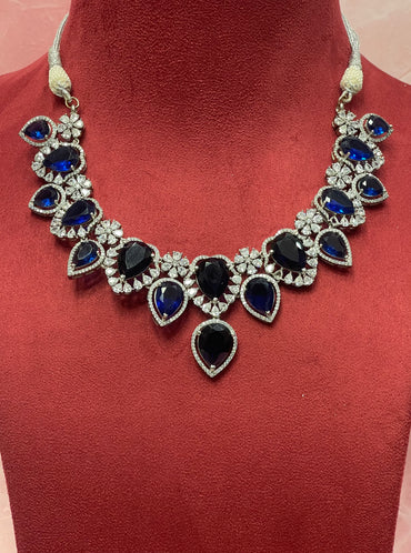 Royal Blue Sapphire Diamond Necklace Set