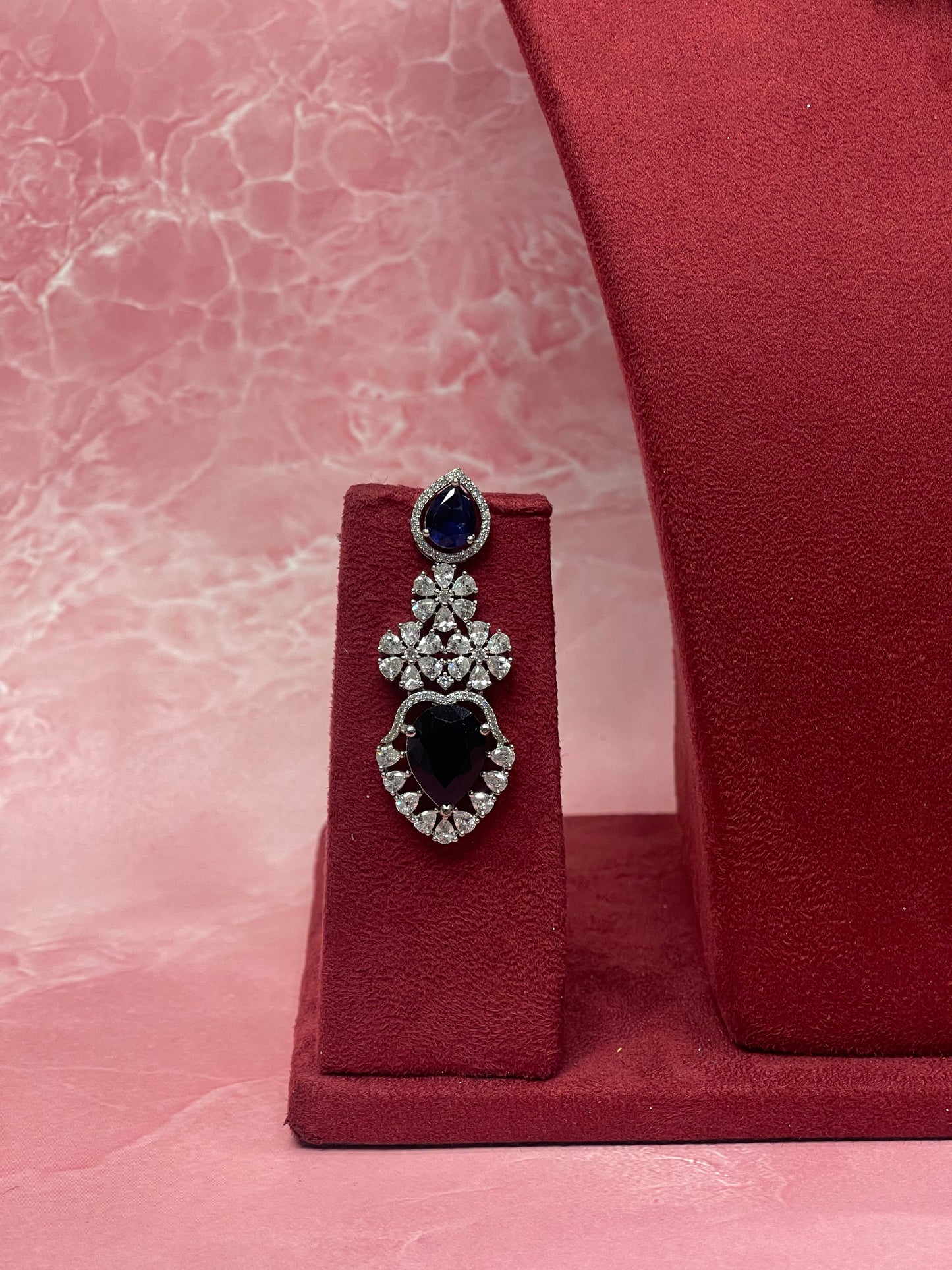 Royal Blue Sapphire Diamond Necklace Set
