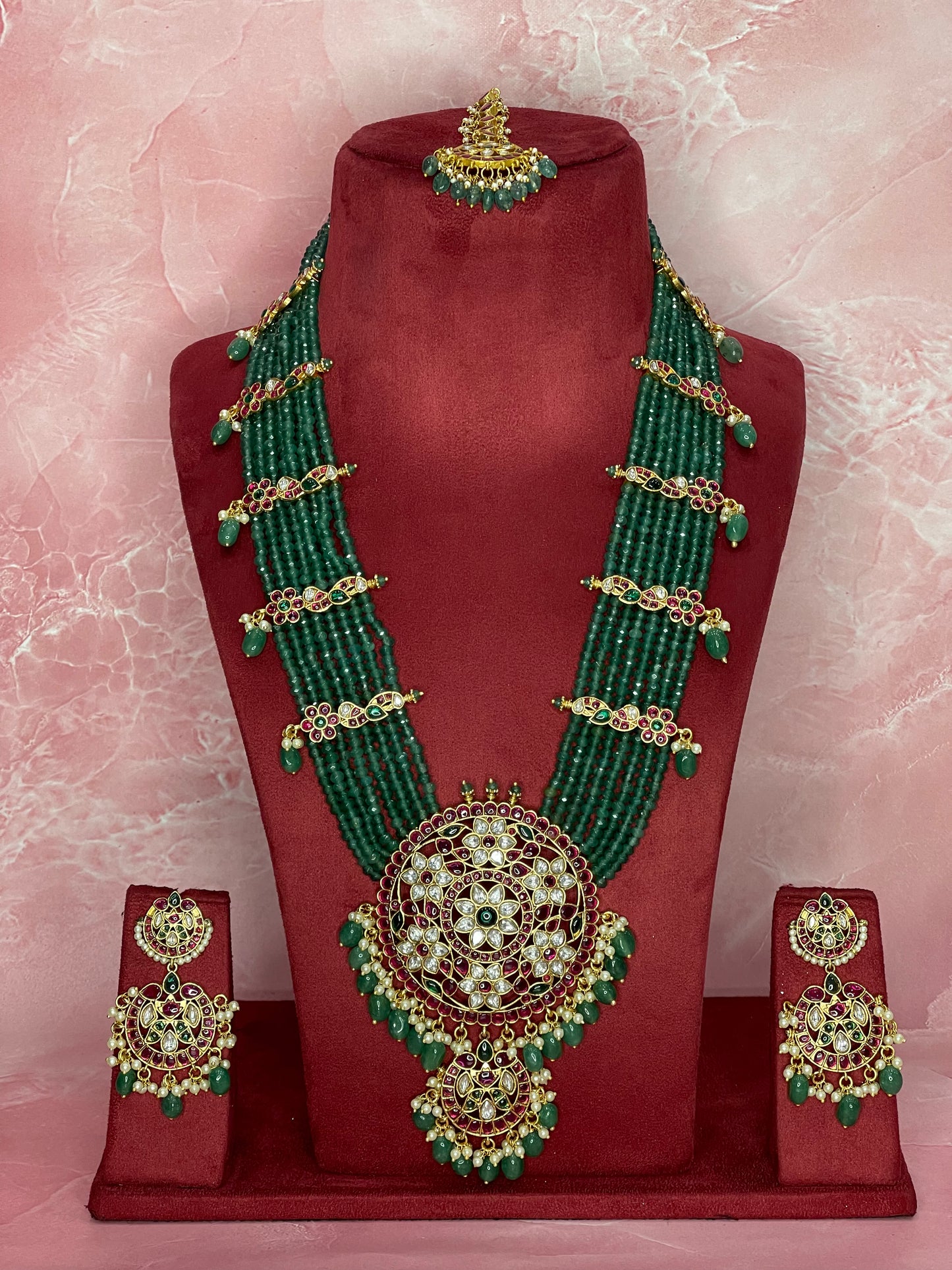 Emerald Strings Bridal Jewellery Set