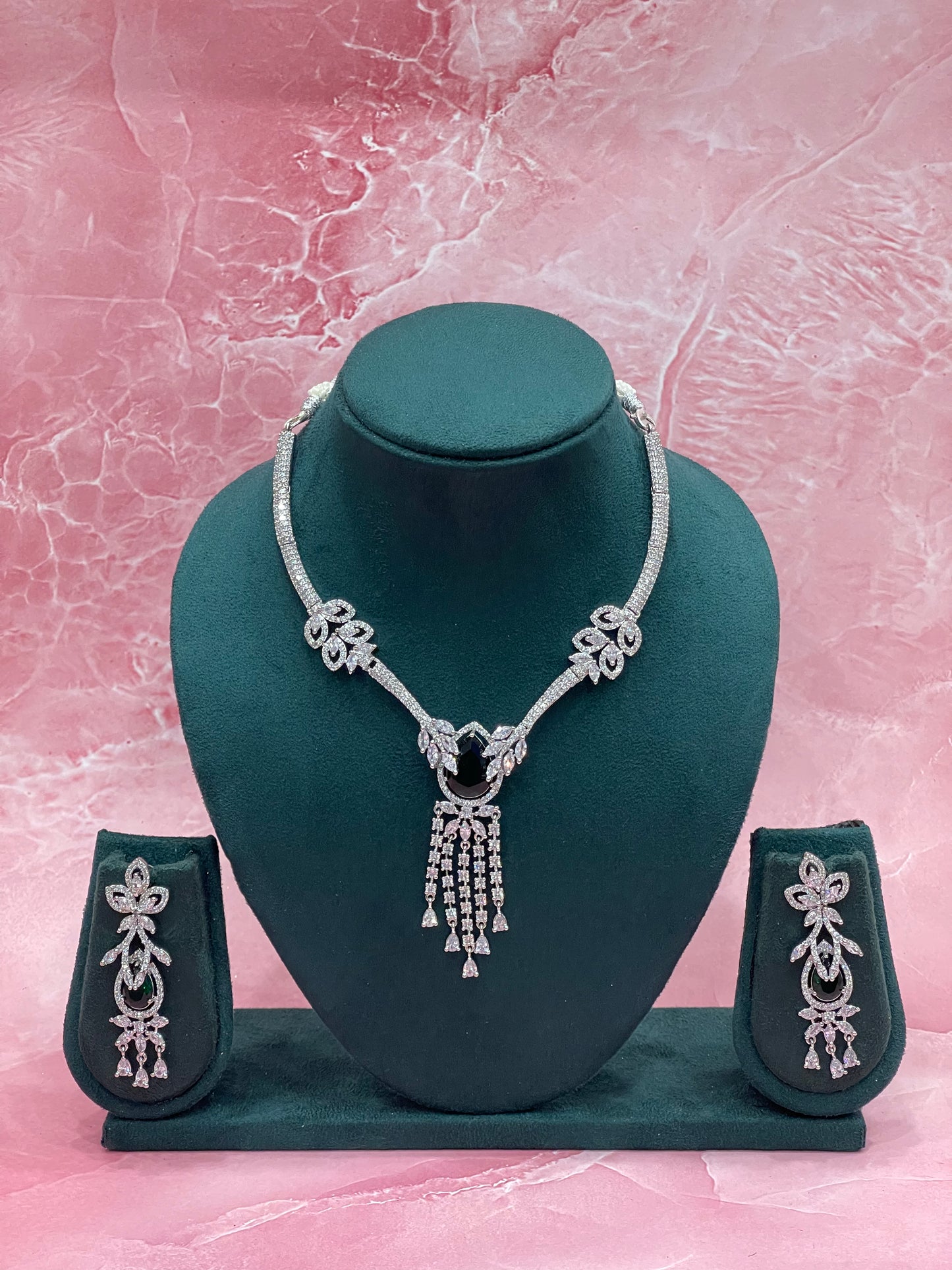 Diamond Cascade Bridal Necklace Set