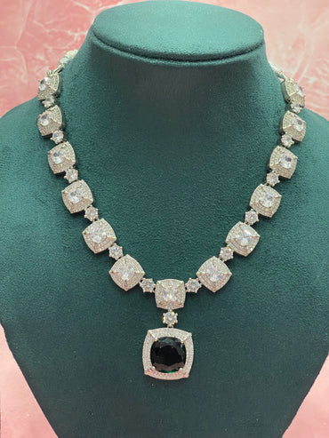 Emerald Black Stone Diamond Necklace Set