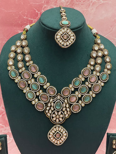 Multicolour Polki Bridal Necklace Set