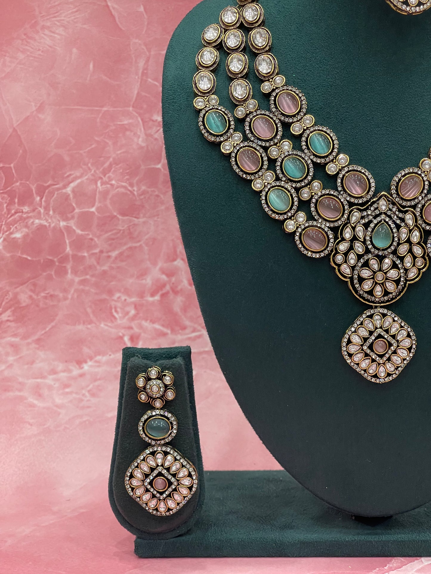 Multicolour Polki Bridal Necklace Set